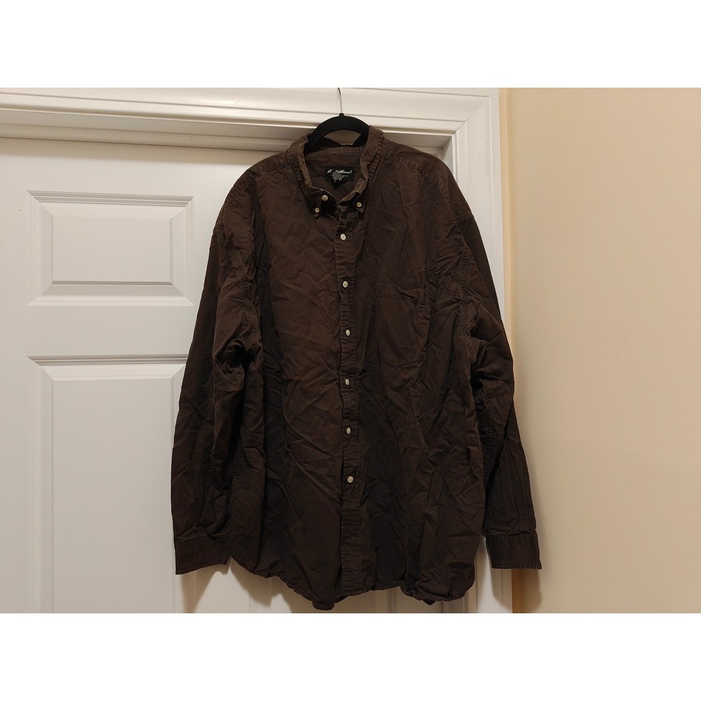 Eddie Bauer Mens XXXL Brown Cotton Long Sleeve Button Down Shirt Classic Fit